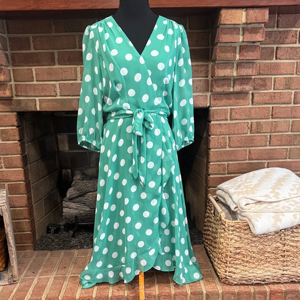 Julian Taylor Green Polka Dot Wrap Dress